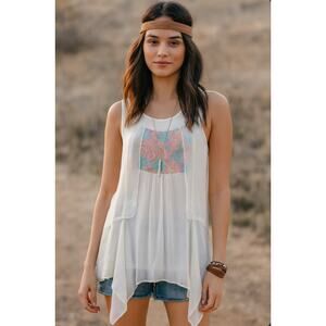 Matilda Jane Top Womens Large Palisades Sleeveless Sheer Boho Floral Paisley